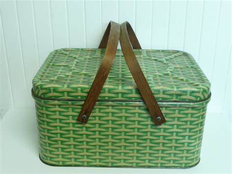 Vintage Metal Tin Picnic Basket for sale 